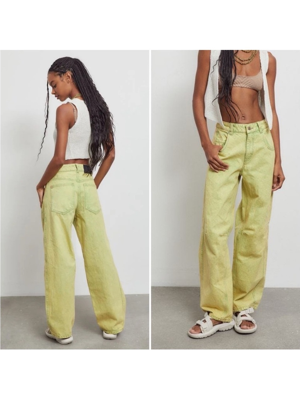 Urban Outfitters BDG Women's Green and Yellow Wide Leg Barrel Jeans Sz 24